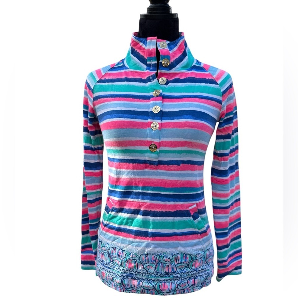 Lilly Pulitzer Captain Button Pullover XXS Sandy Shell Stripe Coastal Resort